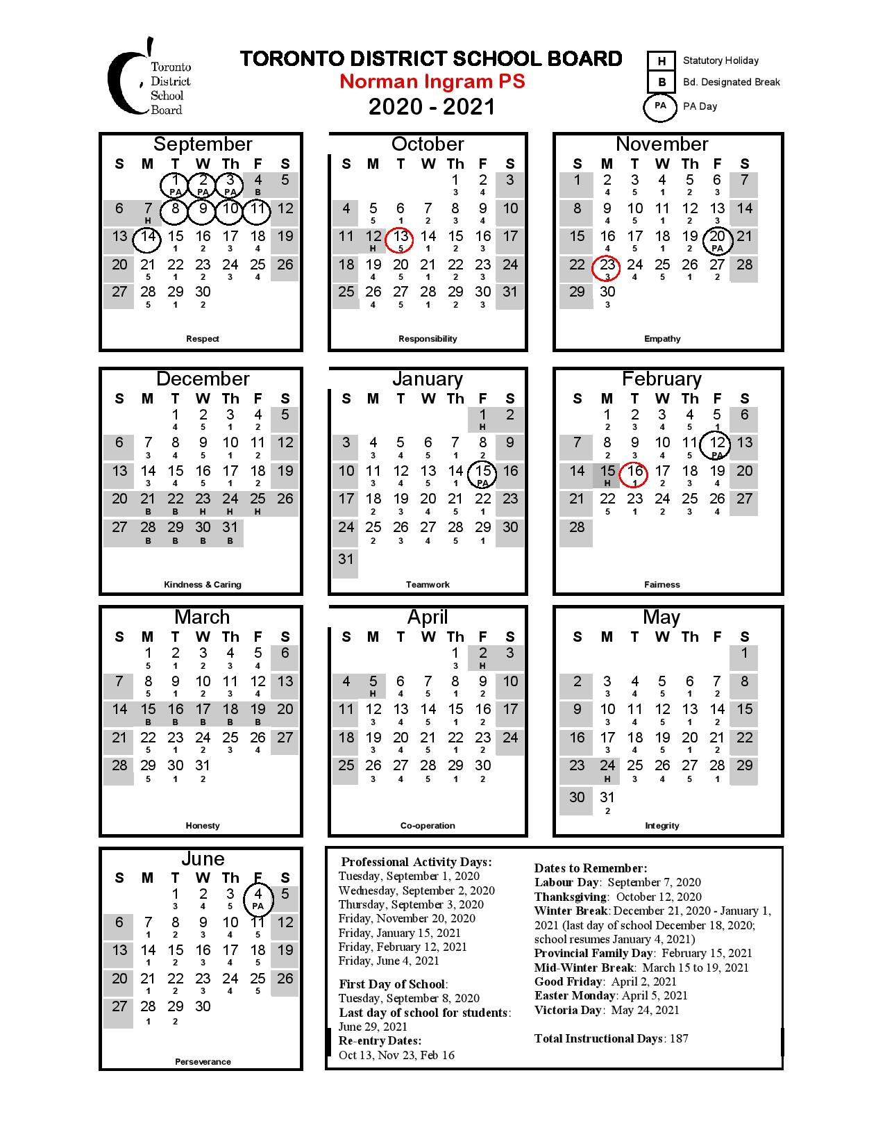 Norman Ingram Public School > School Calendars